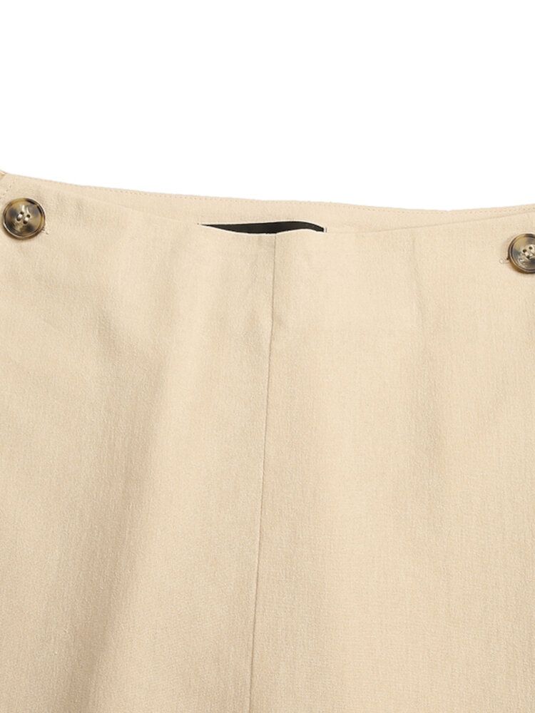 Pantalones De Pierna Ancha Con Botones Laterales De Cintura Alta Con Cremallera Para Mujer Pantalones Casuales Con Bolsillo