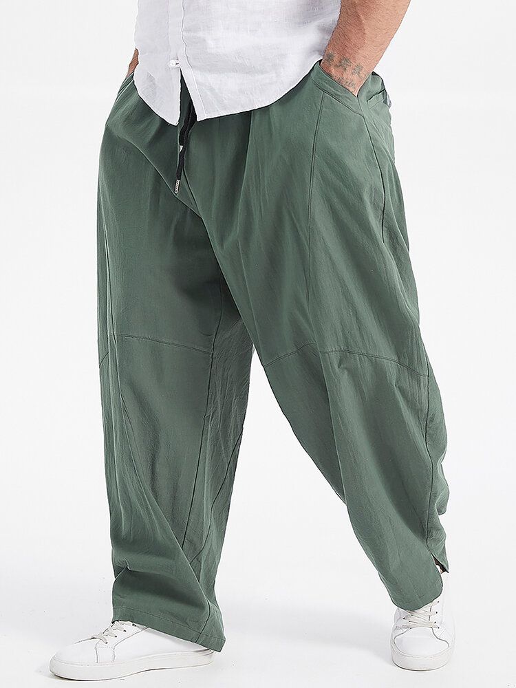 Pantalones De Pierna Ancha Sueltos De Color Sólido 100% Algodón Para Hombre De Talla Grande Con Bolsillo