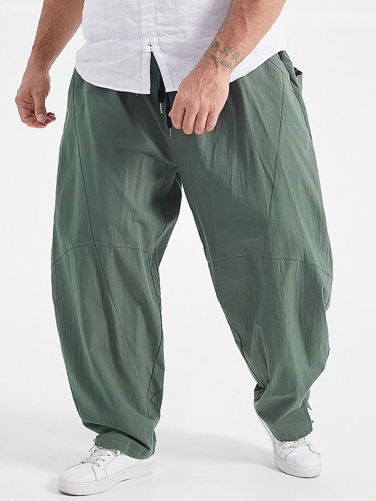 Pantalones De Pierna Ancha Sueltos De Color Sólido 100% Algodón Para Hombre De Talla Grande Con Bolsillo