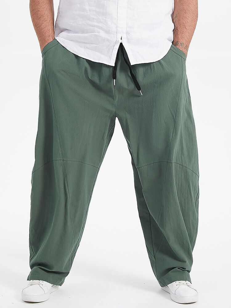 Pantalones De Pierna Ancha Sueltos De Color Sólido 100% Algodón Para Hombre De Talla Grande Con Bolsillo