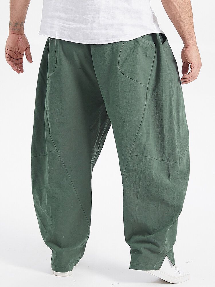 Pantalones De Pierna Ancha Sueltos De Color Sólido 100% Algodón Para Hombre De Talla Grande Con Bolsillo