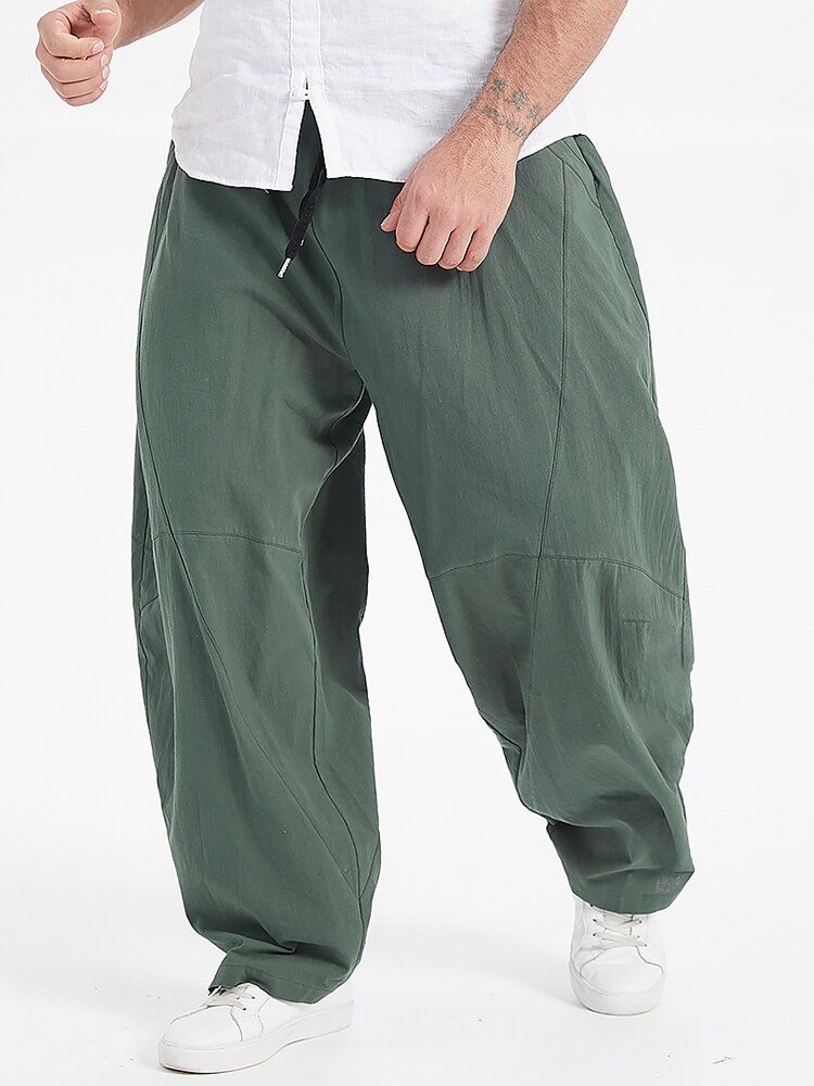 Pantalones De Pierna Ancha Sueltos De Color Sólido 100% Algodón Para Hombre De Talla Grande Con Bolsillo