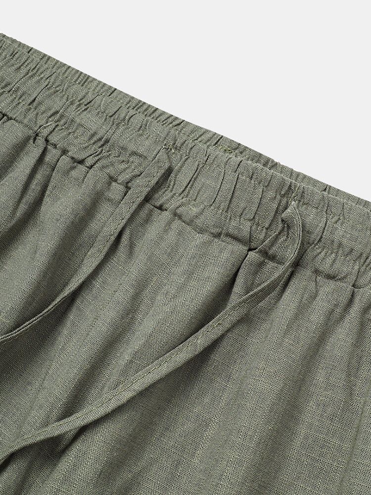 Pantalones De Pierna Ancha Sueltos Con Cordón De Color Sólido Para Hombre De Algodón Con Bolsillo