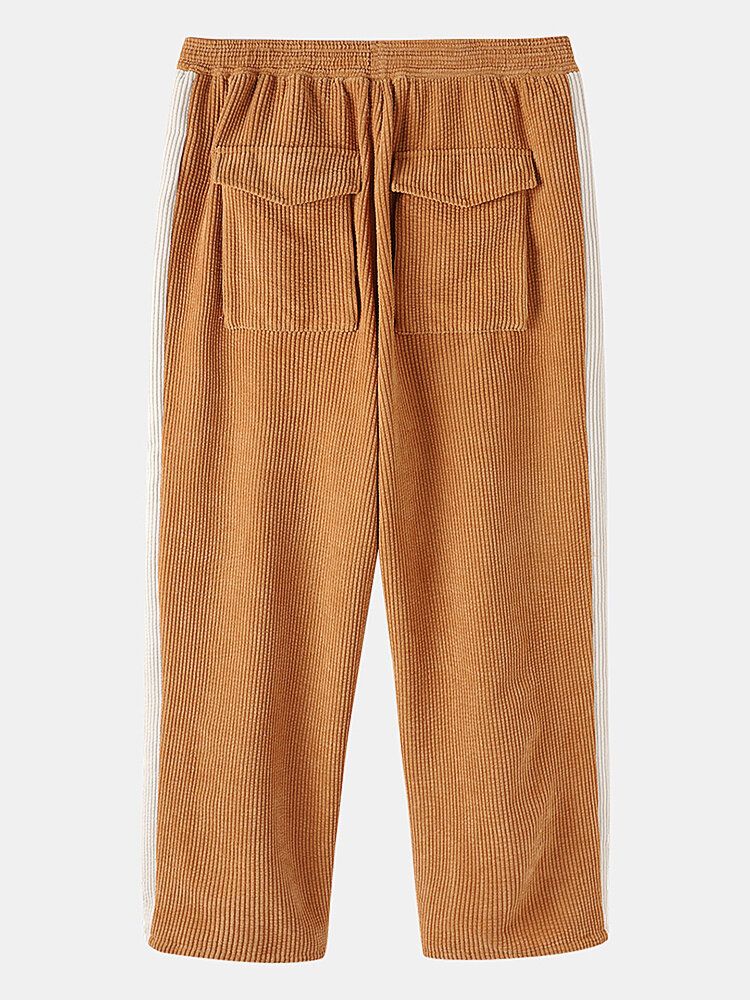 Pantalones De Pierna Recta Casuales Con Cordón De Raya Lateral Para Hombre De Pana