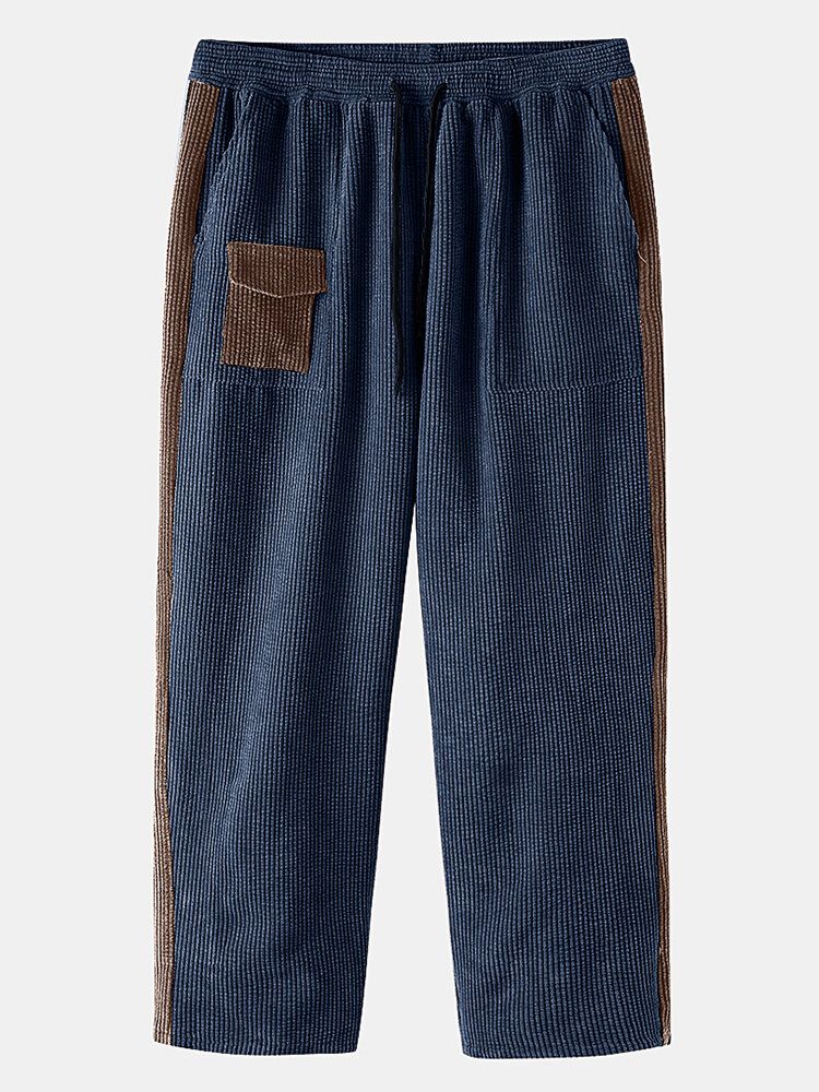 Pantalones De Pierna Recta Casuales Con Cordón De Raya Lateral Para Hombre De Pana