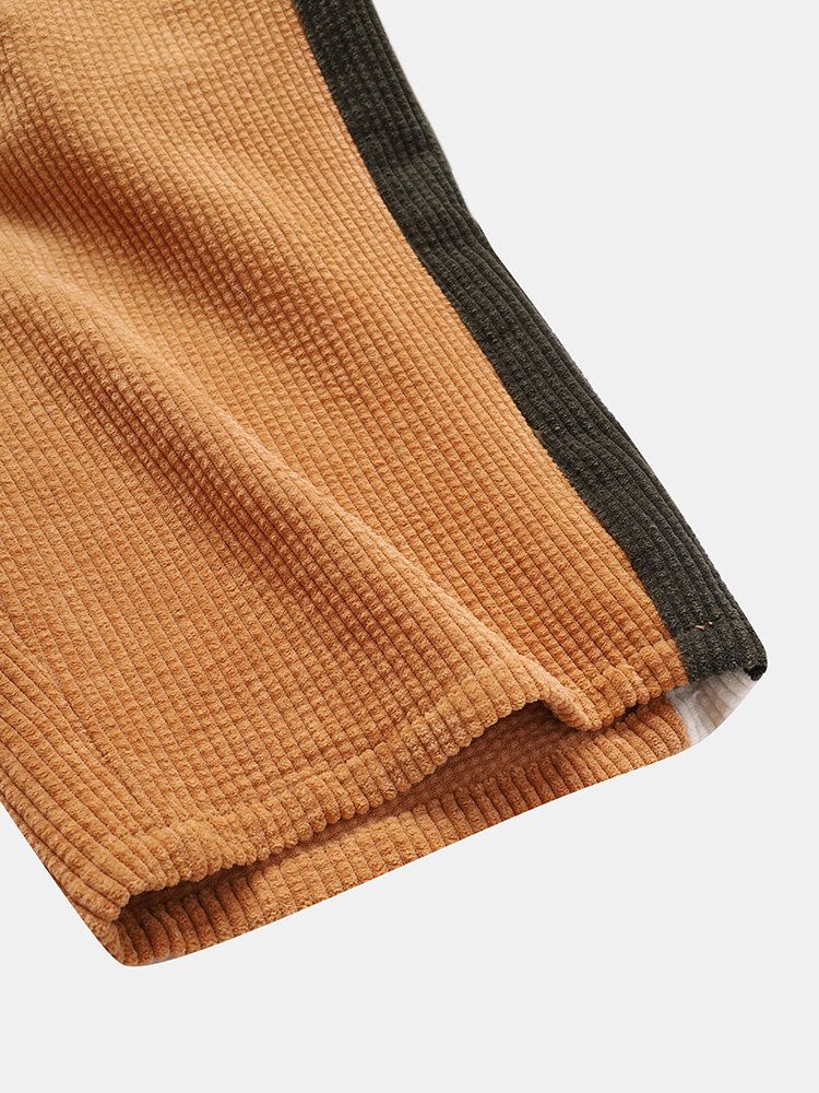 Pantalones De Pierna Recta Casuales Con Cordón De Raya Lateral Para Hombre De Pana