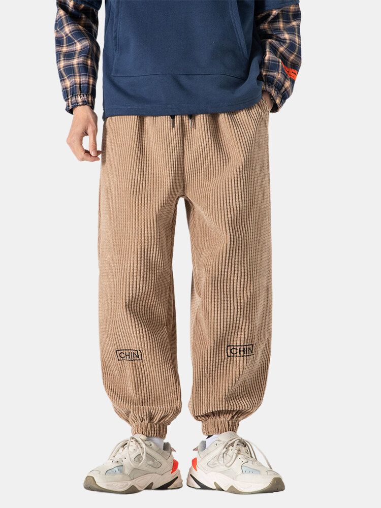 Pantalones De Pies Con Cordón Con Textura De Pana Para Hombre Con Bolsillo