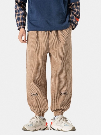 Pantalones De Pies Con Cordón Con Textura De Pana Para Hombre Con Bolsillo