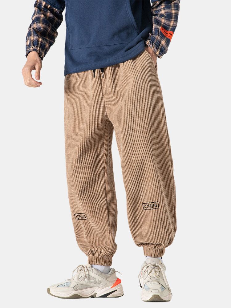 Pantalones De Pies Con Cordón Con Textura De Pana Para Hombre Con Bolsillo