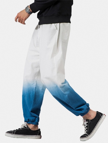 Pantalones De Pies Sueltos Con Cordón De Cintura Elástica Casual Suelta De Algodón Ombre Para Hombre