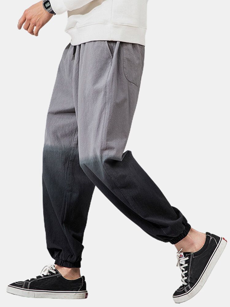 Pantalones De Pies Sueltos Con Cordón De Cintura Elástica Casual Suelta De Algodón Ombre Para Hombre