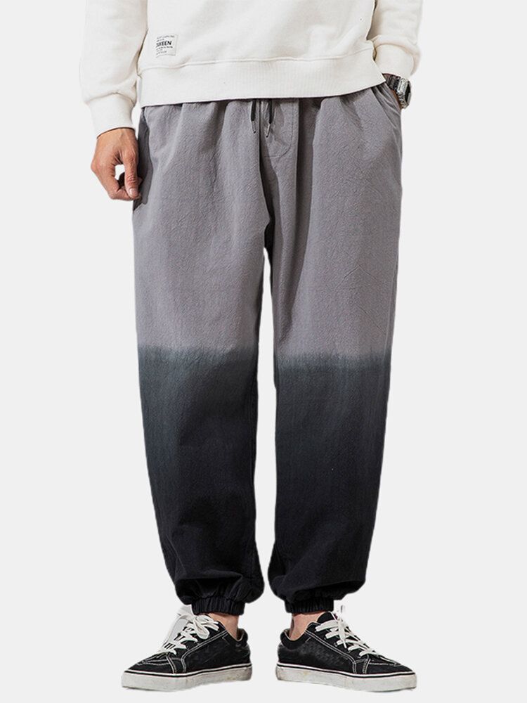 Pantalones De Pies Sueltos Con Cordón De Cintura Elástica Casual Suelta De Algodón Ombre Para Hombre