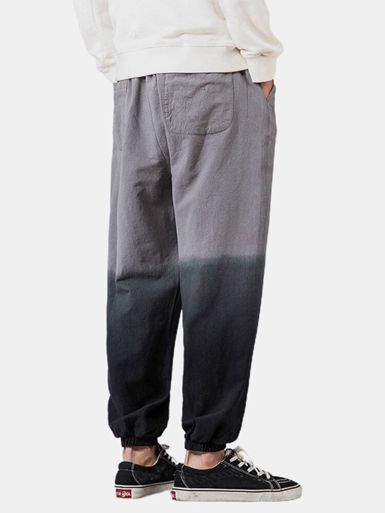 Pantalones De Pies Sueltos Con Cordón De Cintura Elástica Casual Suelta De Algodón Ombre Para Hombre