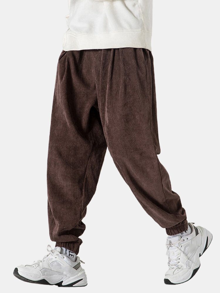 Pantalones De Pies De Viga Casual Con Bolsillo Con Textura De Pana Para Hombre