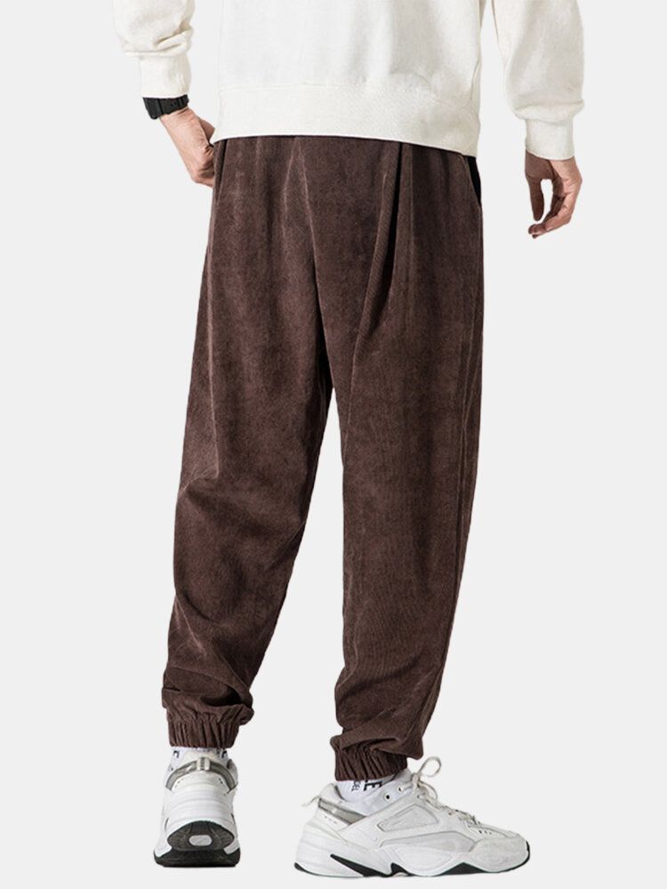 Pantalones De Pies De Viga Casual Con Bolsillo Con Textura De Pana Para Hombre