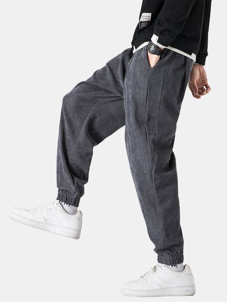 Pantalones De Pies De Viga Casual Con Bolsillo Con Textura De Pana Para Hombre