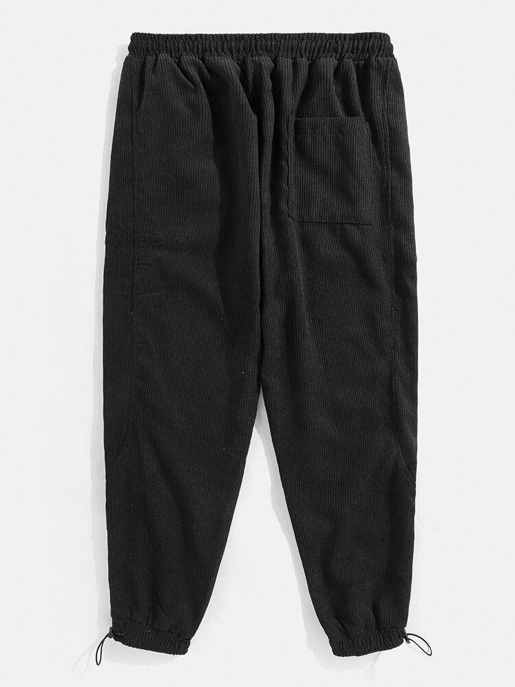 Pantalones De Puño Con Cordón Casual Con Apliques De Pana Para Hombre Con Bolsillo