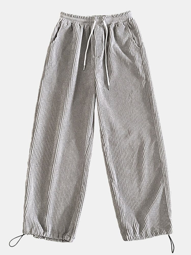 Pantalones De Puño Con Cordón De Estilo Cargo De Algodón De Pana Sólida Para Hombre Con Bolsillo