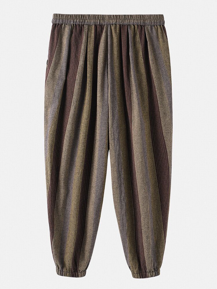 Pantalones De Puño Elástico Con Cordón Informal De Rayas De Colores 100% Algodón Para Hombre