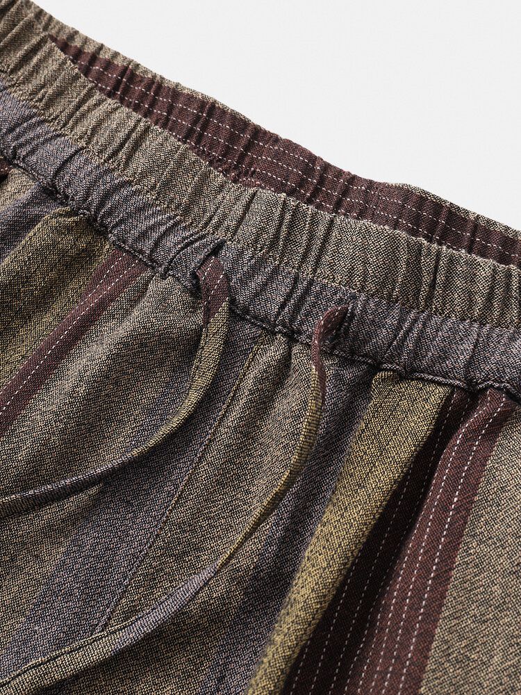 Pantalones De Puño Elástico Con Cordón Informal De Rayas De Colores 100% Algodón Para Hombre