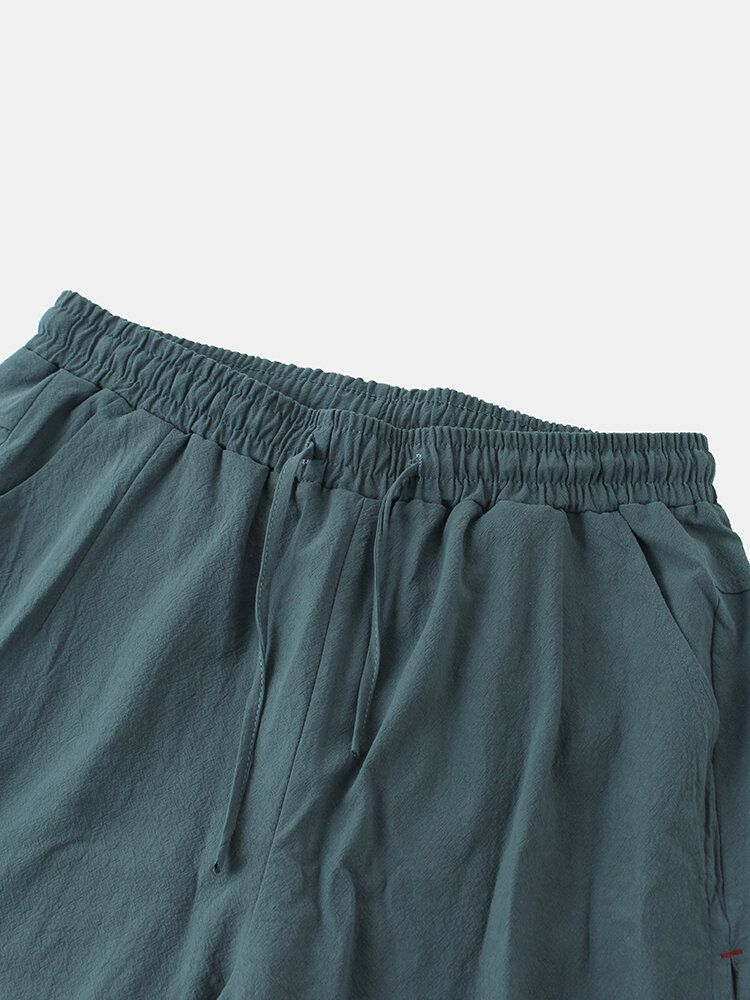 Pantalones De Puño Elástico Con Cordón Sólido De Estilo Nacional Con Botones De Rana Para Hombre