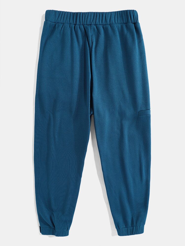 Pantalones De Puños Pegajosos Casuales De Color Sólido Para Hombre Con Cintura Con Hebilla De Empuje