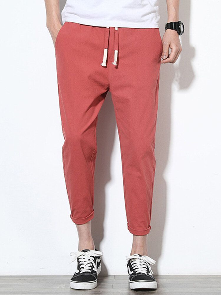 Pantalones Rectos Casuales De Color Sólido De Lino De Algodón De Verano Para Hombre