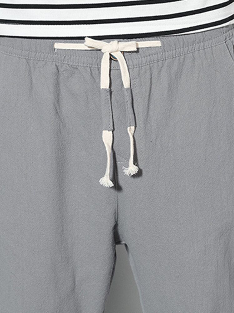 Pantalones Rectos Casuales De Color Sólido De Lino De Algodón De Verano Para Hombre