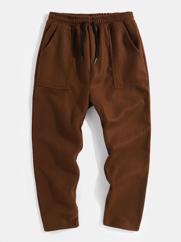 Pantalones Rectos Con Cordón Casual De Doble Bolsillo De Color Puro Para Hombre