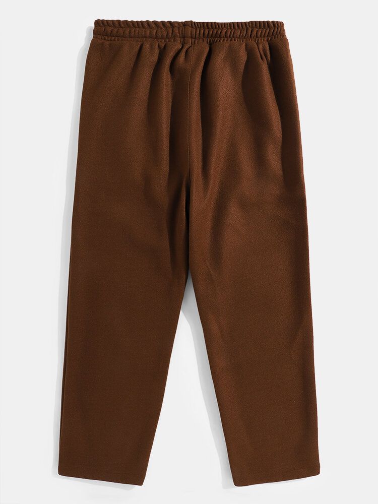 Pantalones Rectos Con Cordón Casual De Doble Bolsillo De Color Puro Para Hombre