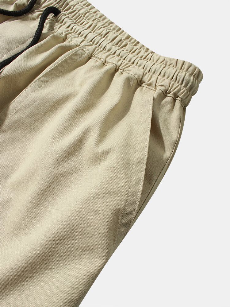 Pantalones Rectos Sueltos De Color Sólido 100% Algodón Para Hombre Con Bolsillo