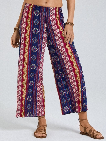 Pantalones De Salón De Pierna Ancha Con Cintura Elástica Con Estampado Étnico Bohemio Para Mujer