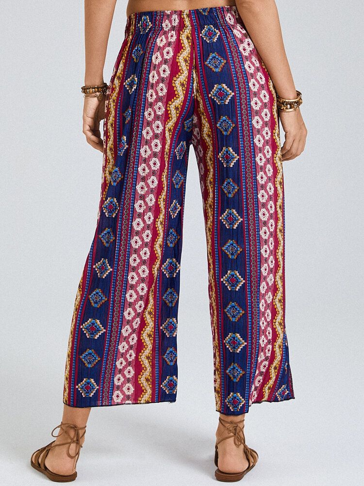 Pantalones De Salón De Pierna Ancha Con Cintura Elástica Con Estampado Étnico Bohemio Para Mujer