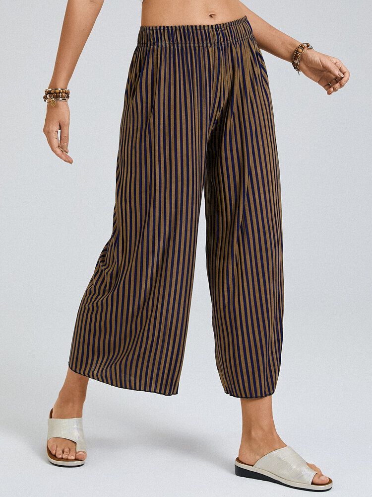 Pantalones De Salón De Pierna Ancha Con Cintura Elástica Y Estampado A Rayas Para Mujer