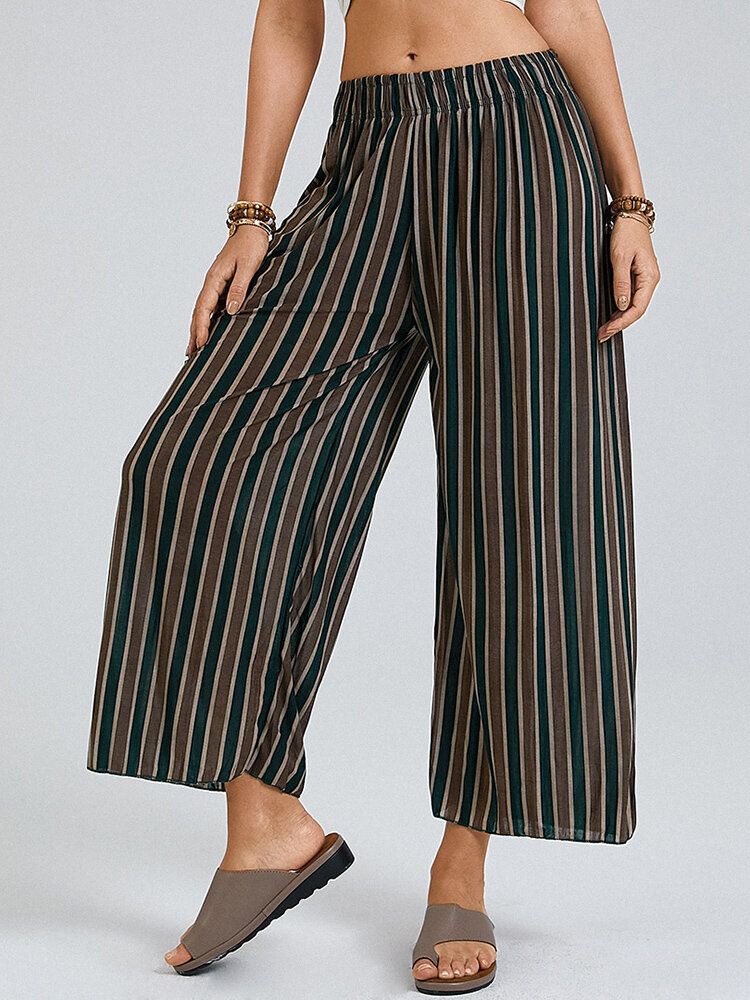 Pantalones De Salón De Pierna Ancha Con Cintura Elástica Y Estampado A Rayas Para Mujer