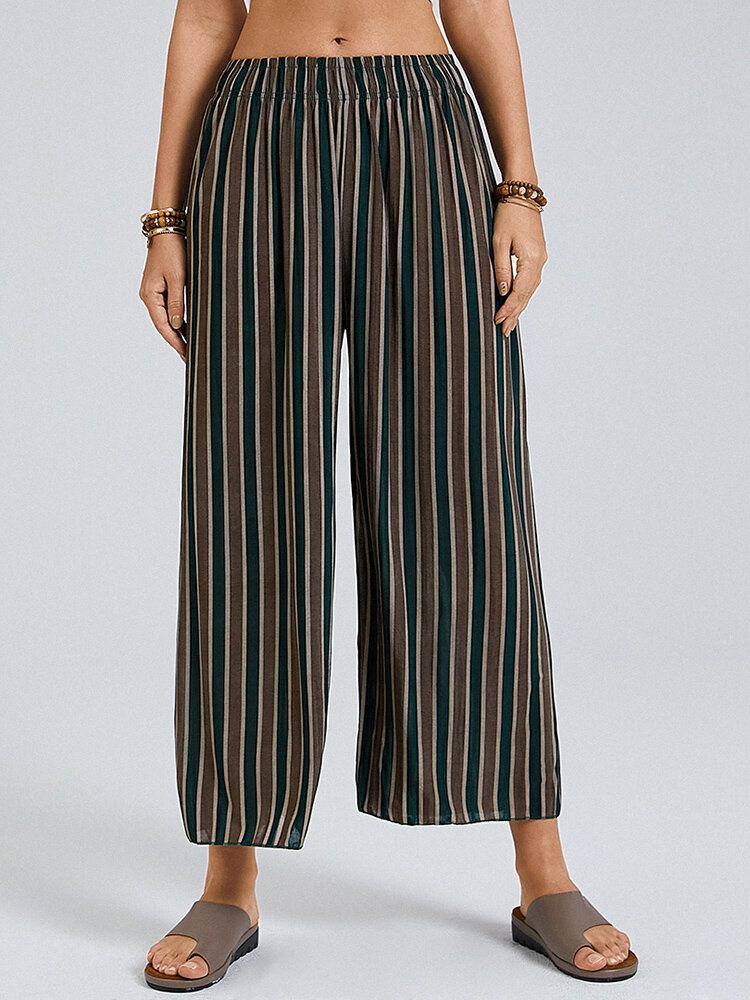 Pantalones De Salón De Pierna Ancha Con Cintura Elástica Y Estampado A Rayas Para Mujer