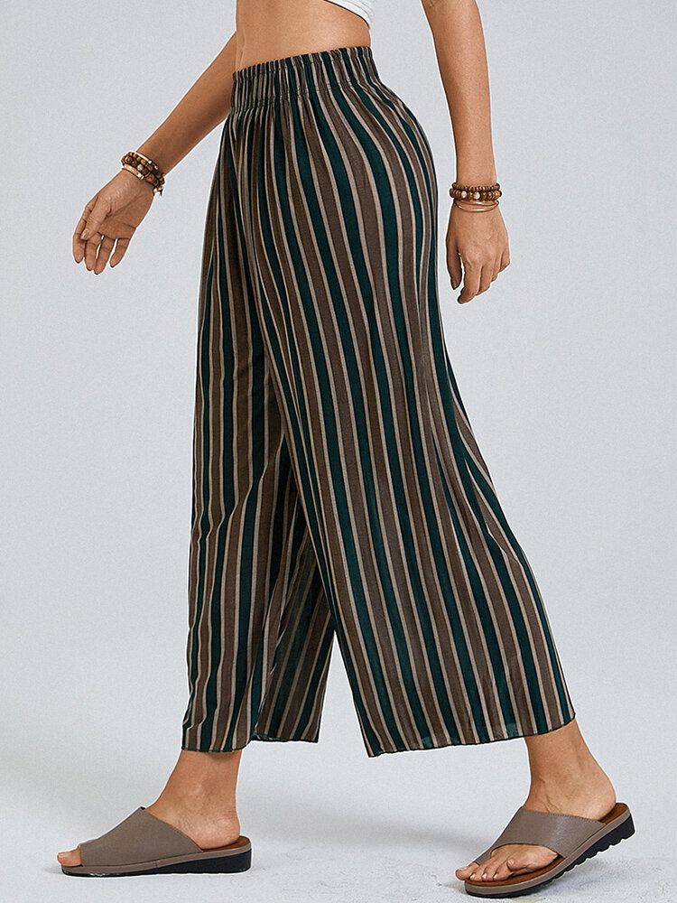 Pantalones De Salón De Pierna Ancha Con Cintura Elástica Y Estampado A Rayas Para Mujer