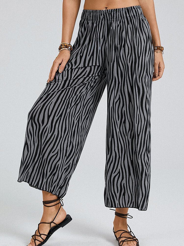 Pantalones De Salón De Pierna Ancha Con Cintura Elástica Y Estampado De Cebra Para Mujer