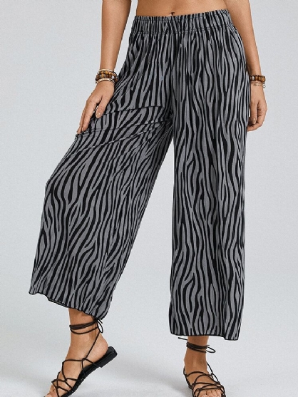 Pantalones De Salón De Pierna Ancha Con Cintura Elástica Y Estampado De Cebra Para Mujer