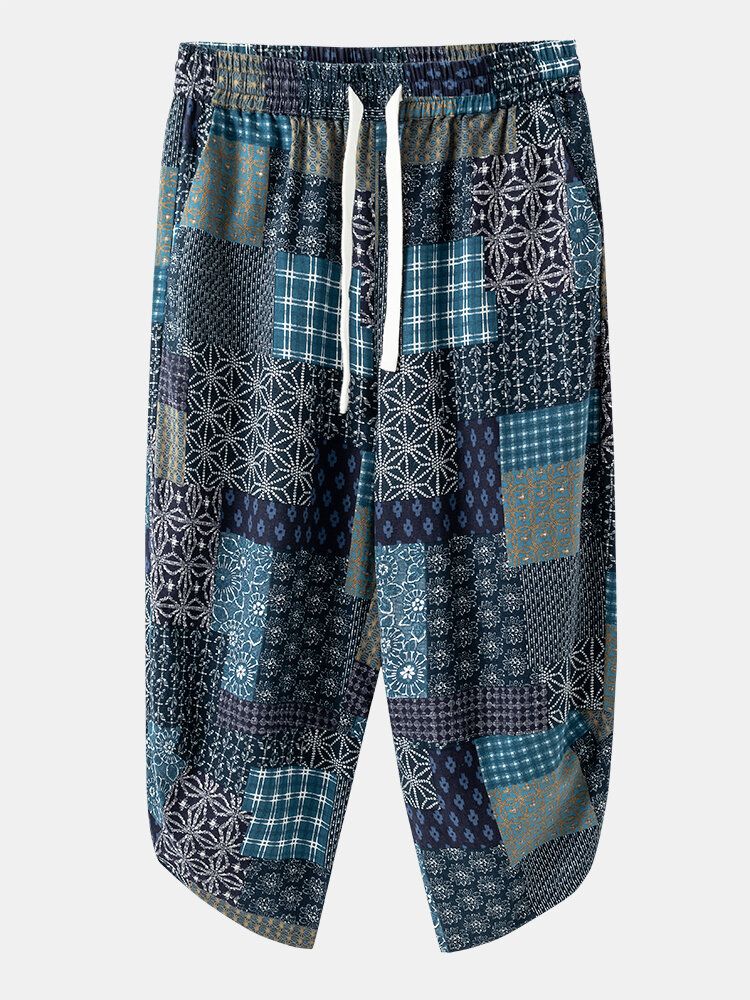 Pantalones De Siete Puntos De Estilo Étnico Con Cintura Elástica De Algodón 100% Para Hombre