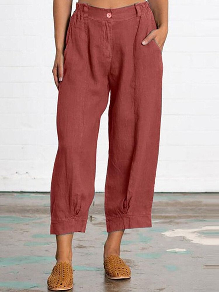 Pantalones Sueltos De Color Sólido Con Bolsillo Informal Para Mujer