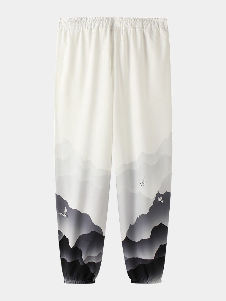 Pantalones Sueltos Con Cordón Con Estampado De Paisaje Informal Para Hombre