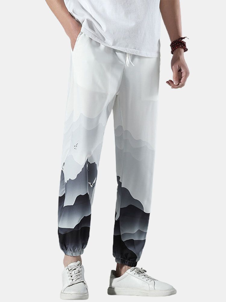 Pantalones Sueltos Con Cordón Con Estampado De Paisaje Informal Para Hombre