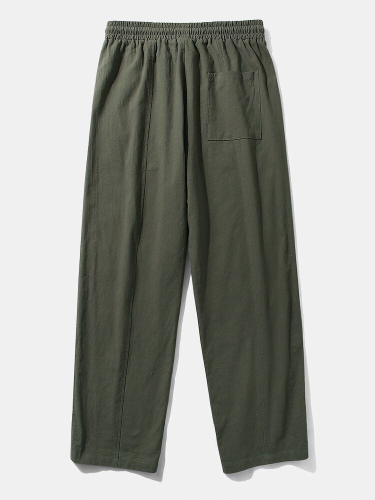 Pantalones Sueltos Con Cordón Informal 100% Algodón Con Costura De Color Puro Para Hombre