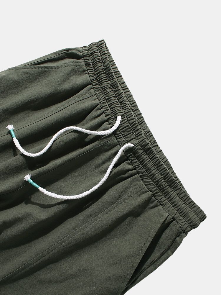 Pantalones Sueltos Con Cordón Informal 100% Algodón Con Costura De Color Puro Para Hombre