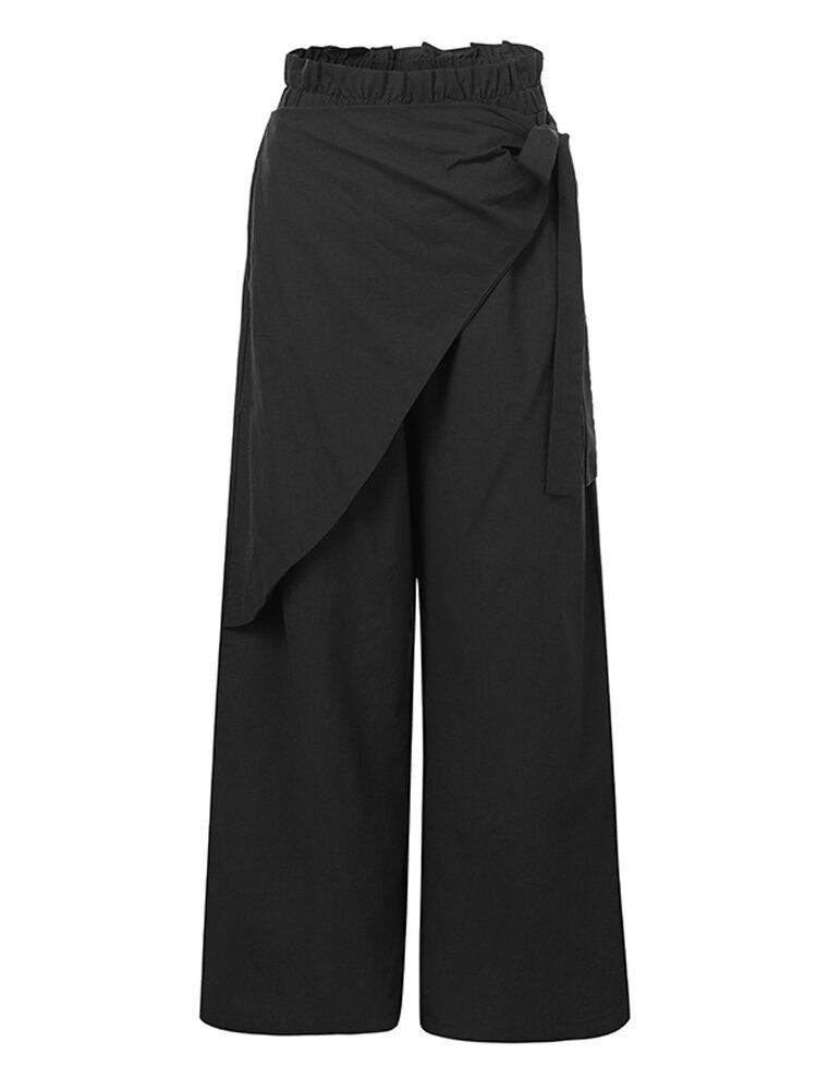 Pantalones Sueltos Irregulares Con Bolsillos Laterales Con Volantes En La Cintura Elástica Casual Para Mujer