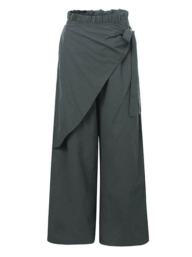 Pantalones Sueltos Irregulares Con Bolsillos Laterales Con Volantes En La Cintura Elástica Casual Para Mujer