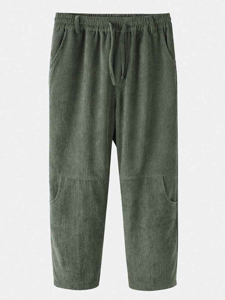 Pantalones Sueltos De Pana Para Hombre Con Cordón De Múltiples Bolsillos De Color Sólido