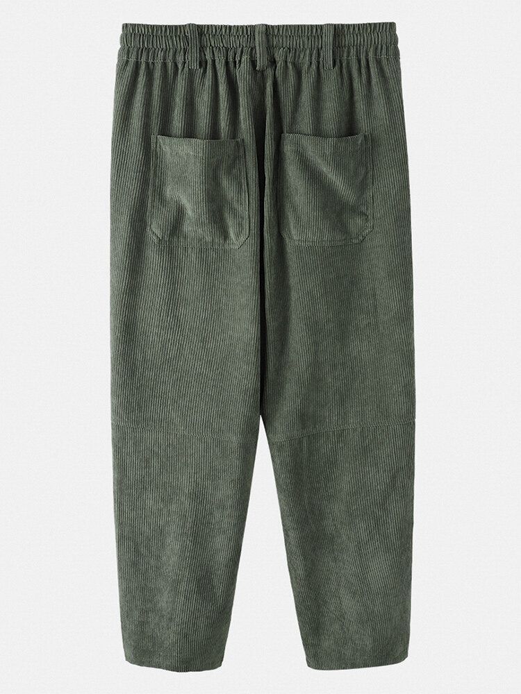 Pantalones Sueltos De Pana Para Hombre Con Cordón De Múltiples Bolsillos De Color Sólido