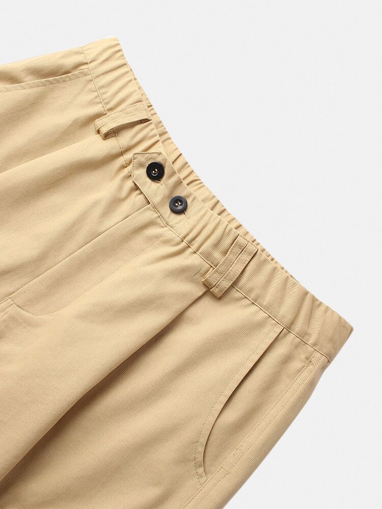 Pantalones Tipo Jogging Cargo Con Múltiples Bolsillos De Color Sólido 100% Algodón Para Hombre